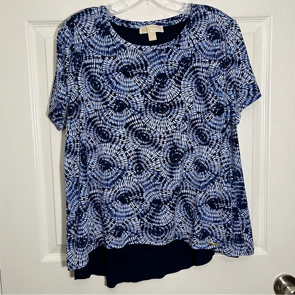 MICHAEL KORS Blue Split back Top | size large